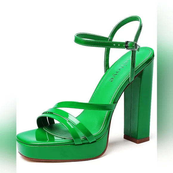 🌟  Green chunky platform heel sandals size 9 - Picture 2 of 8